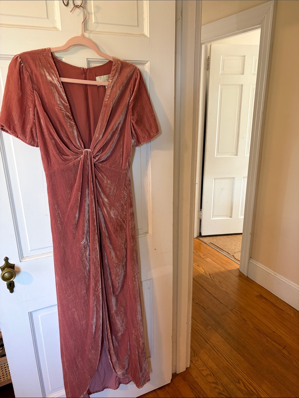 Dusty Rose Velvet Twist-Front dress